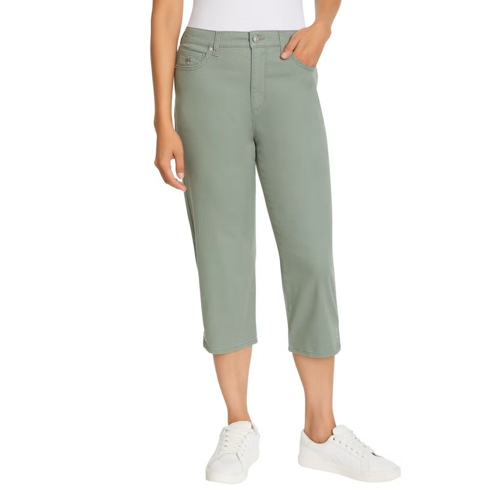 GLORIA VANDERBILT Amanda High Rise Cloud Twill Capri Sz 10 Sage Green Denim NWT